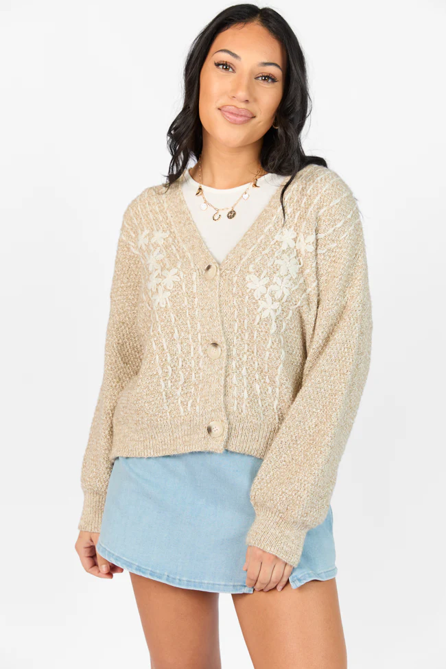 Countryside Charm Taupe Floral Embroidered Cardigan FINAL SALE - Terpint