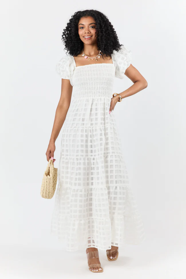 What A Feeling White Windowpane Maxi Dress FINAL SALE - Terpint