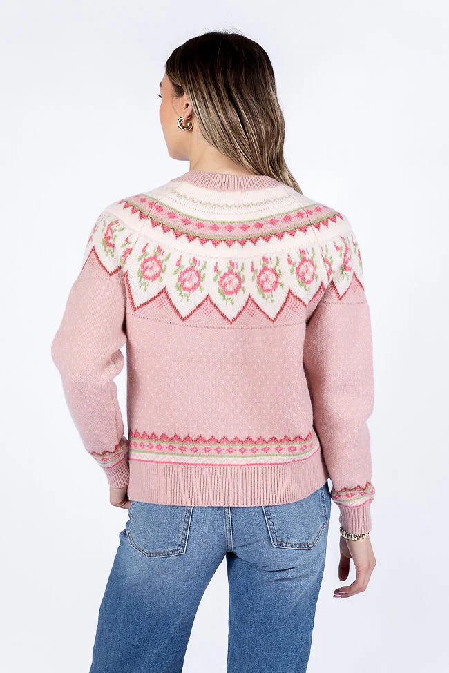 Sunny Meadow Pink Floral Fair Isle Cardigan FINAL SALE - Terpint
