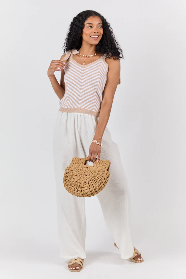 Chevron Smiles Beige and Ivory Tie Sleeve Sweater Tank DOORBUSTER - Terpint