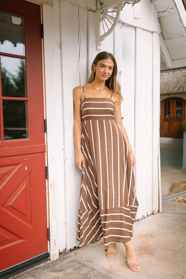 Come Sail Away Brown Striped Maxi Dress - Terpint