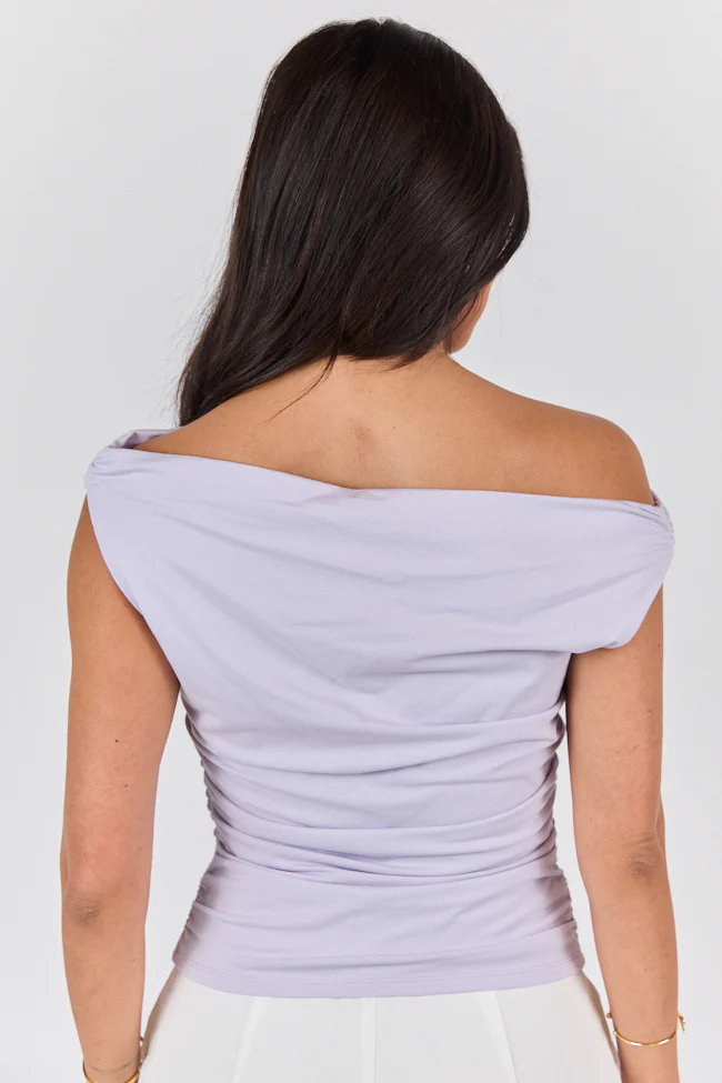 Off Topic Purple Ruched Off The Shoulder Knit Top - Terpint