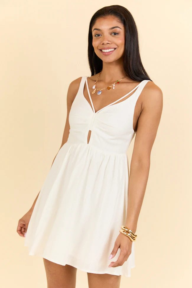Rings A Bells White V-Neck Mini Dress FINAL SALE - Terpint