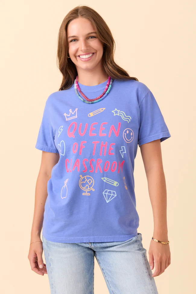 Queen Of The Classroom Blue Graphic Tee - Terpint