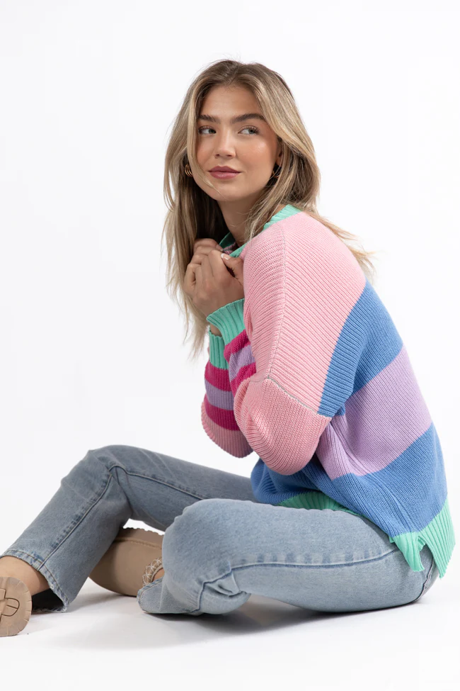 Break The Ice Multi Color Oversized Stripe Sweater FINAL SALE - Terpint