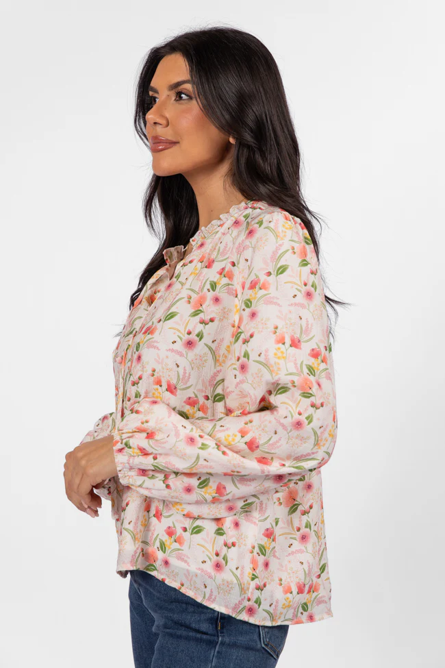 Fade Into You Ivory Multi Button Detail Floral Blouse FINAL SALE - Terpint
