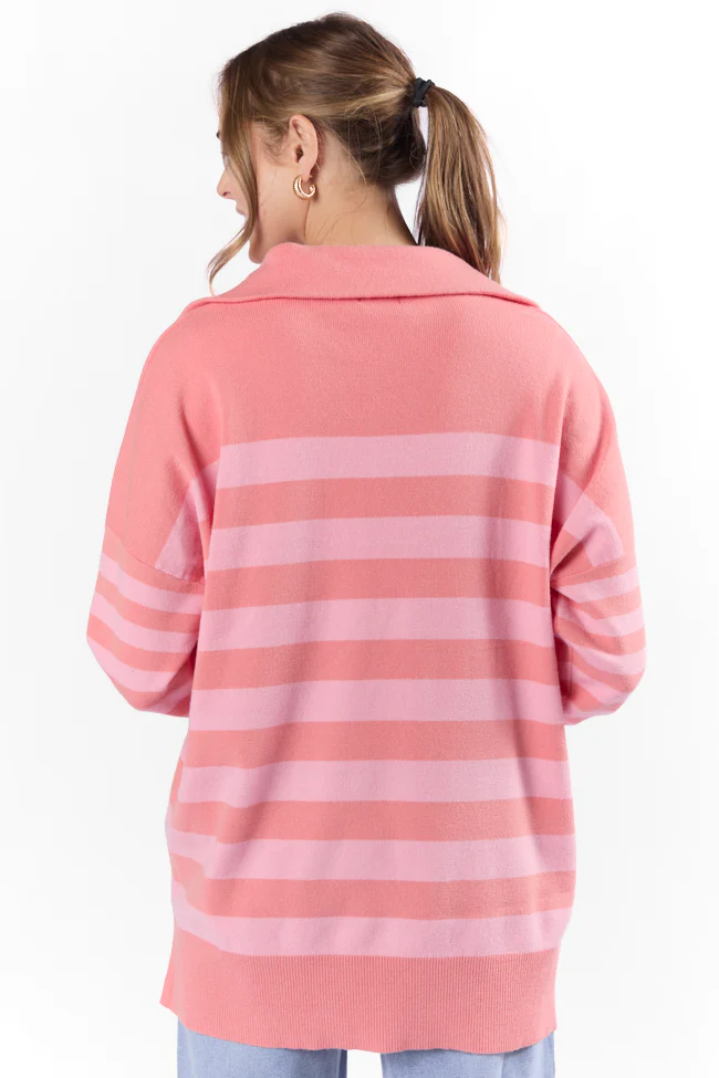 Pulling Heartstrings Coral Multi Stripe Quarter Zip Pullover FINAL SALE - Terpint
