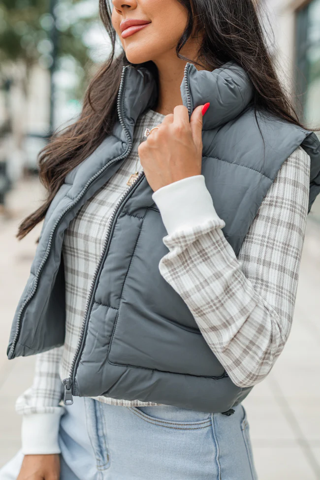 Sights To See Slate Cropped Puffer Vest FINAL SALE - Terpint