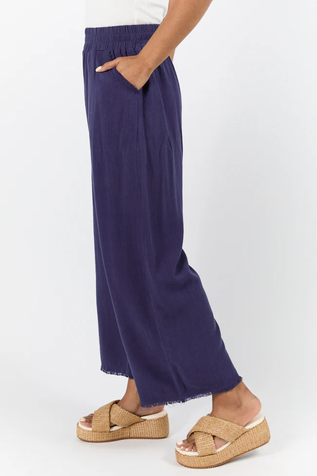 Look Your Best Navy Frayed Detail Ankle Length Pants FINAL SALE - Terpint