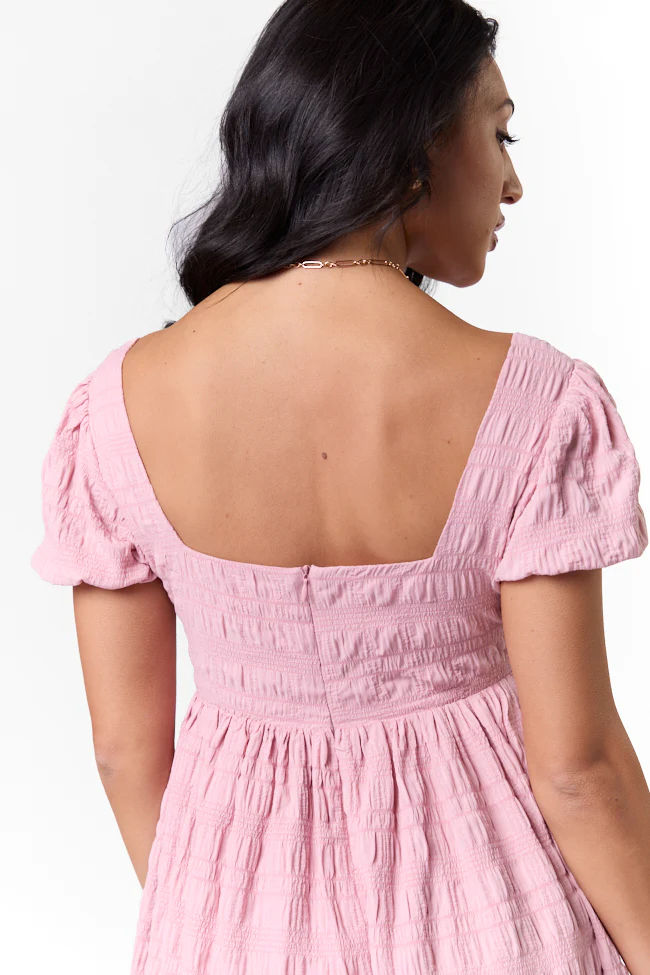 Breezing By Pink Textured Square Neck Mini Dress SALE - Terpint