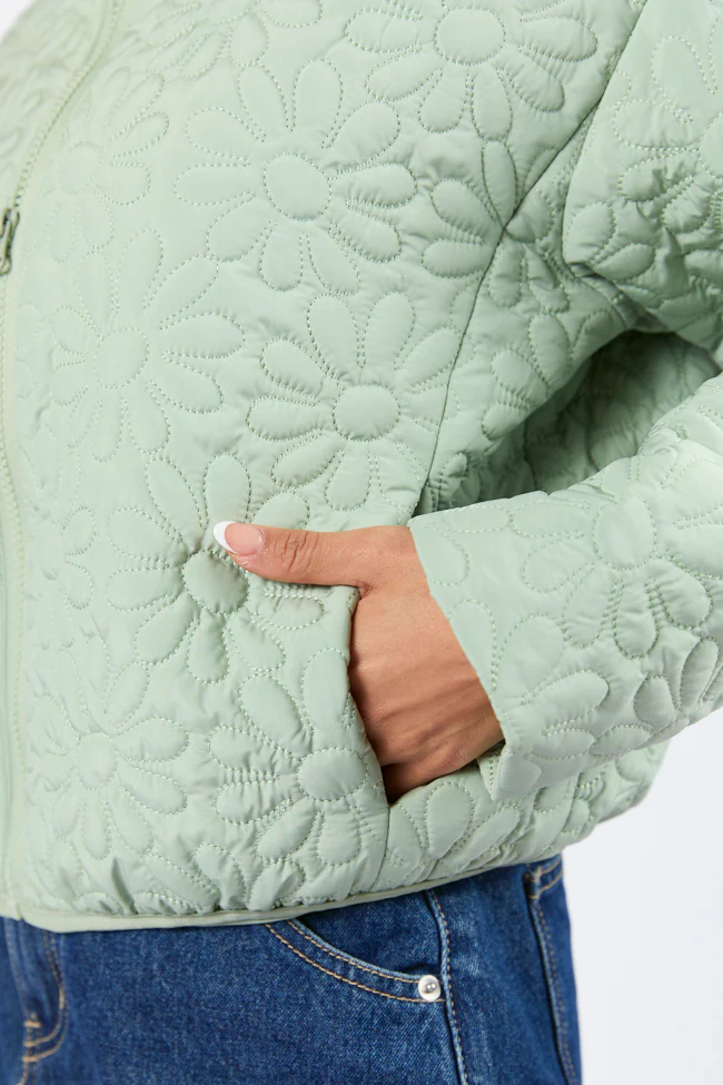 Full Bloom Sage Flower Quilted Zip Up Jacket FINAL SALE - Terpint