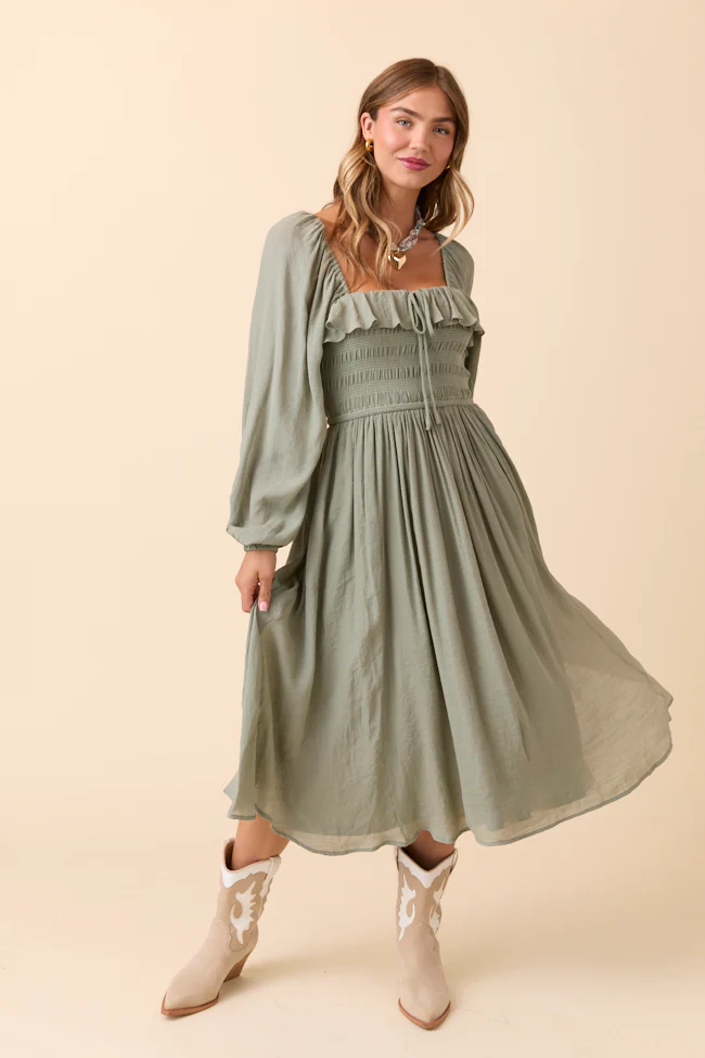 Summer Olive Smocked Maxi Dress - Terpint