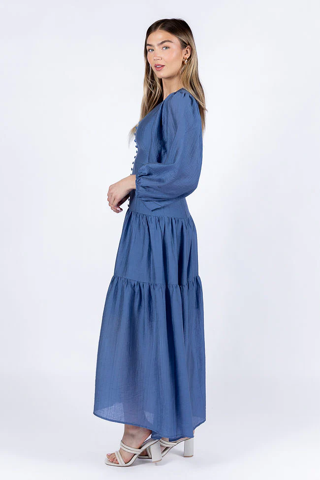 Enchanting Moments Blue Button Detail Maxi Dress FINAL SALE - Terpint