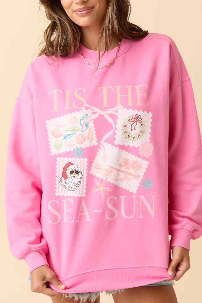 Tis The Sea-Sun Pink Graphic Sweatshirt - Terpint