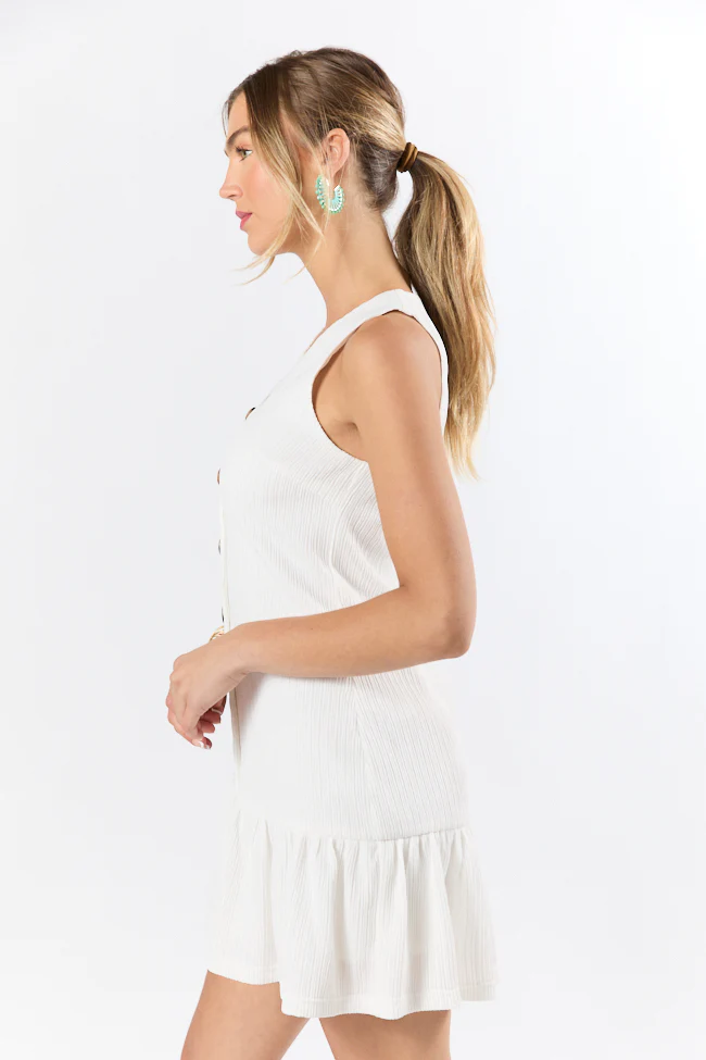 Sunset Romance White Knit Button Front Mini Dress FINAL SALE - Terpint