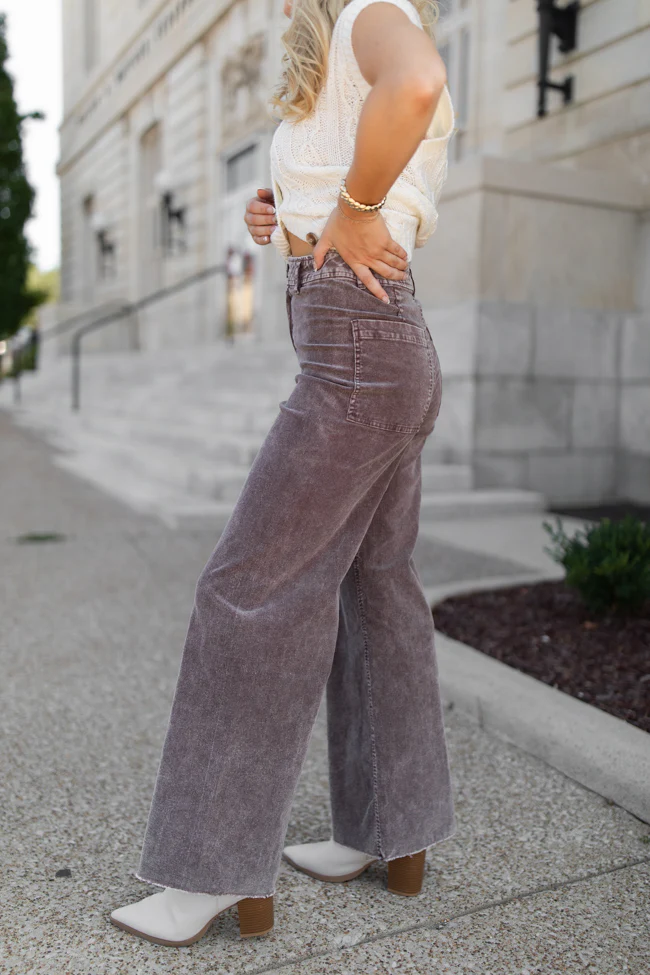 Got My Closure Brown Acid Wash Corduroy Wide Leg Pants FINAL SALE - Terpint