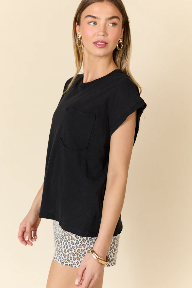 All Washed Up Black Knit Pocket Tee DOORBUSTER - Terpint