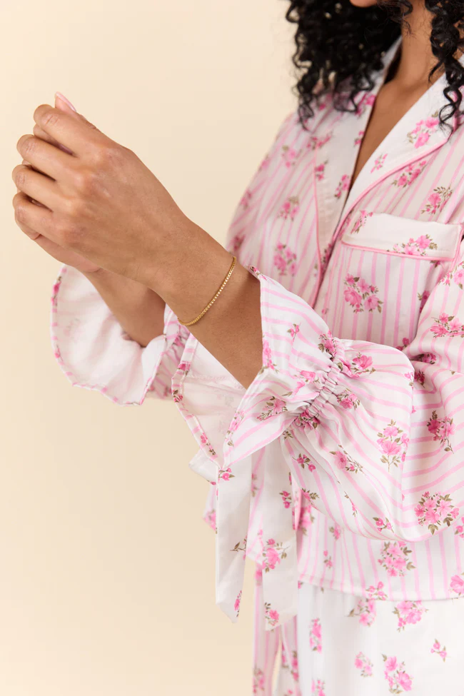 Sleep On My Side Pink Floral Satin Long Sleeve Pajama Top FINAL SALE - Terpint