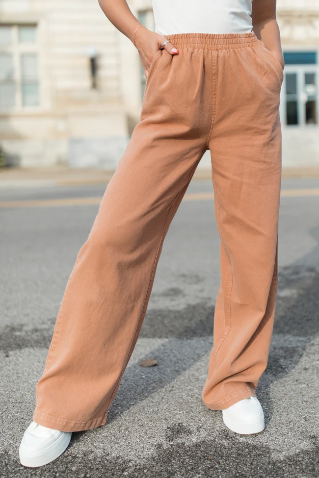 Something Worth Saving Chocolate Acid Wash Pull On Cotton Pants FINAL SALE - Terpint