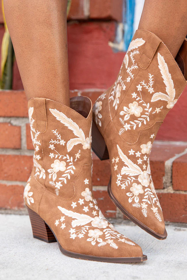 Paige Cocoa Embroidered Booties SALE - Terpint