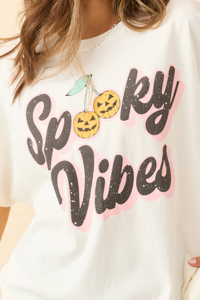Spooky Vibes Off White Oversized Graphic Tee - Terpint