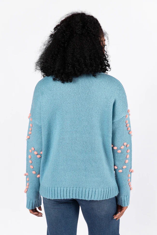 Adore You Blue and Pink Oversized Heart Pom Sweater FINAL SALE - Terpint