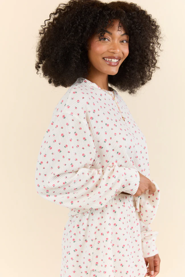 Just Focus Ivory Florette Long Sleeve Shirt FINAL SALE - Terpint
