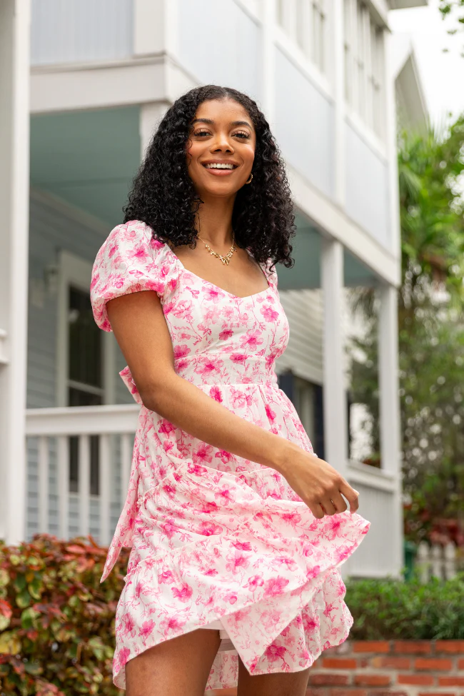 Calling Perfection Pink Floral Dress With Back Bow Detail FINAL SALE - Terpint