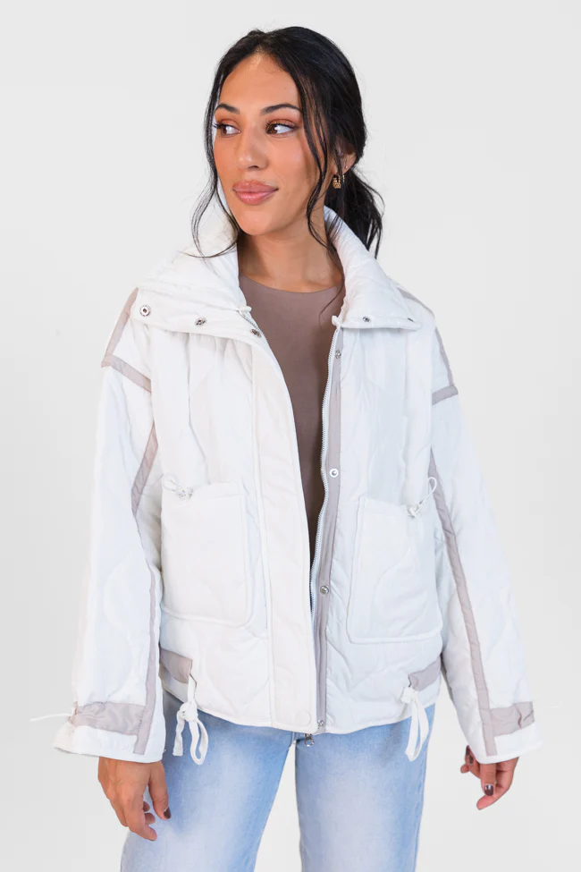 Next Up White Contrast Trim Puffer Jacket FINAL SALE - Terpint