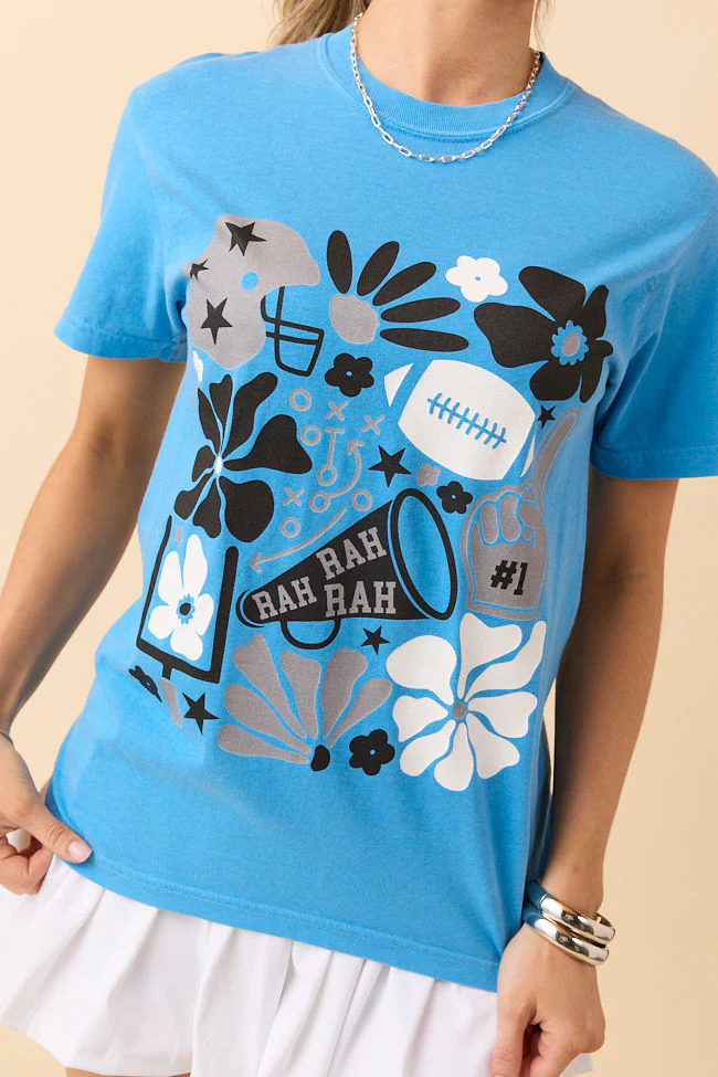Floral Football Icon Print Blue Graphic Tee - Terpint