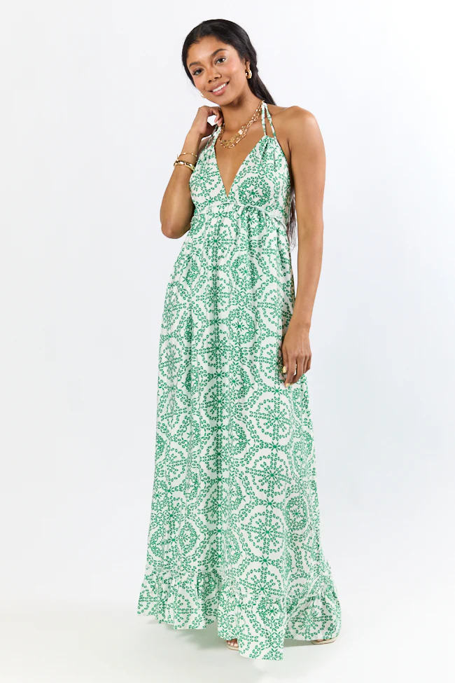 Charleston Charm Green and Ivory Printed Maxi Dress FINAL SALE - Terpint