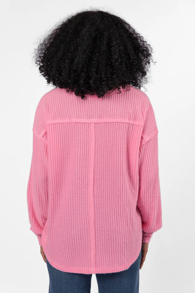 Idle Hands Pink Waffle Knit V-Neck Oversized Knit Top FINAL SALE - Terpint
