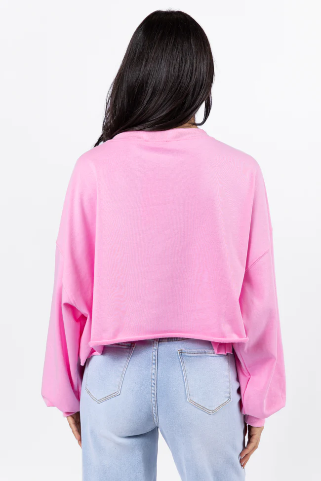 Wrapped Around My Finger Bow Sequin Patch Pink Cropped Sweatshirt FINAL SALE - Terpint