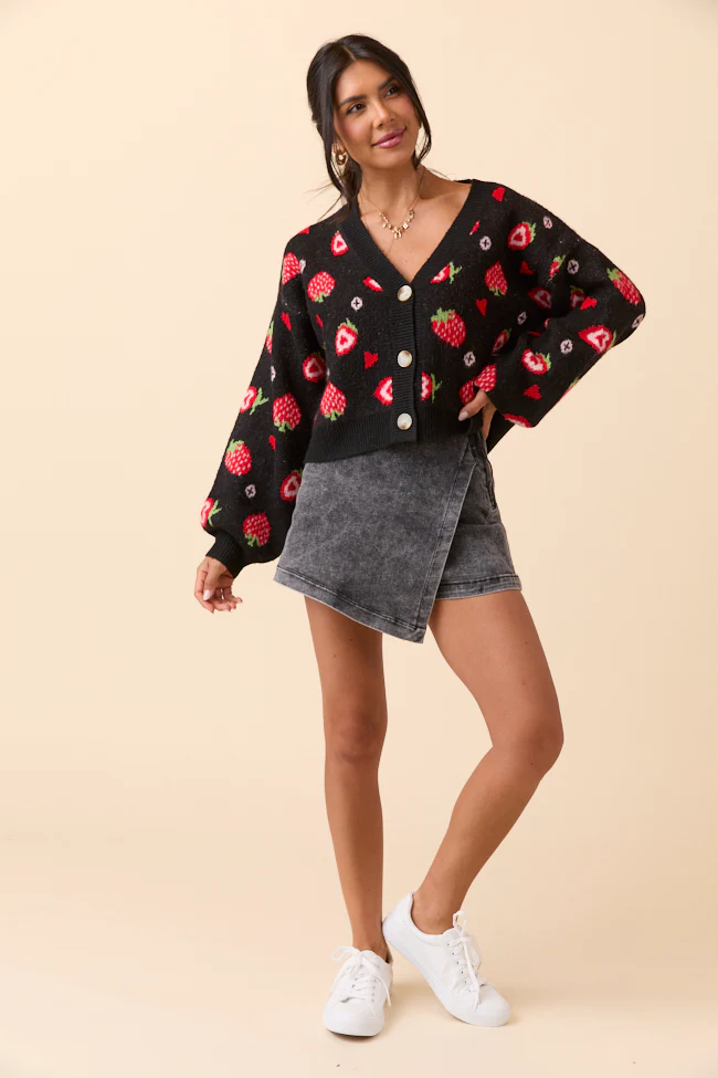 Juniper Long Sleeve Black Strawberry Cardigan - Terpint