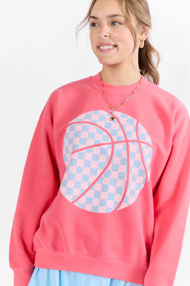 Basketball Checkered Light Red Graphic Sweatshirt - Terpint