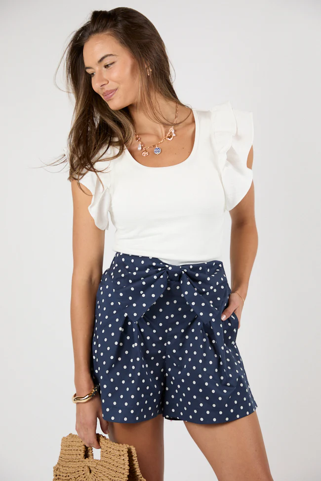 Enchanted Moments Navy Polka Dot Bow Shorts FINAL SALE - Terpint