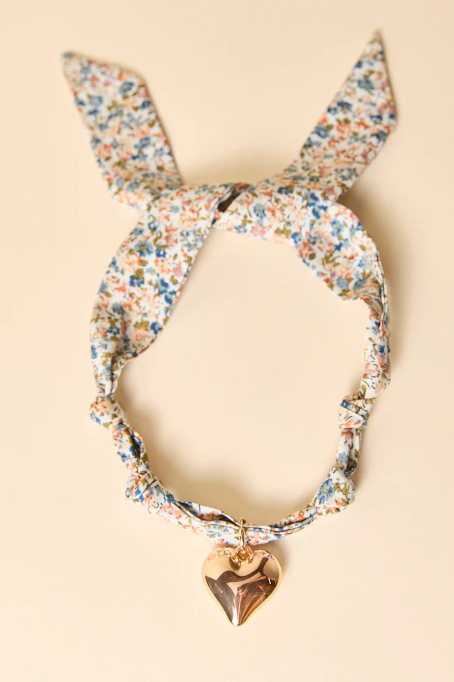 Nora Blue Puff Heart Scarf Necklace - Terpint