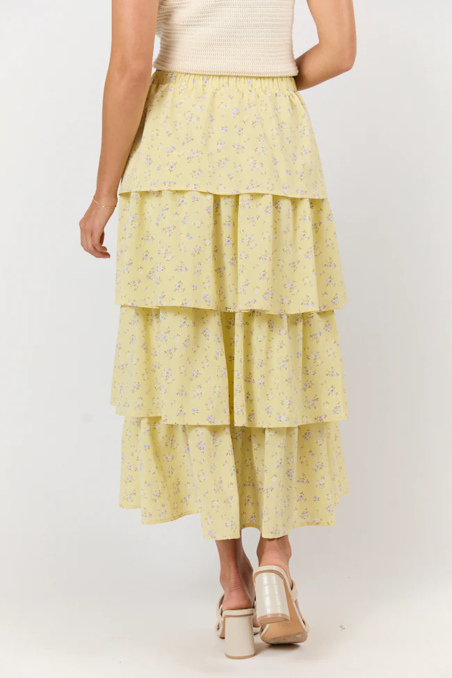Meet Me Halfway Yellow Tiered Floral Maxi Skirt FINAL SALE - Terpint