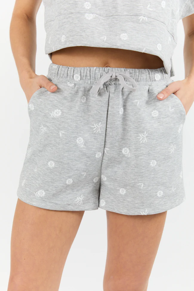 What A Catch Grey Floral Embroidered Shorts SALE - Terpint