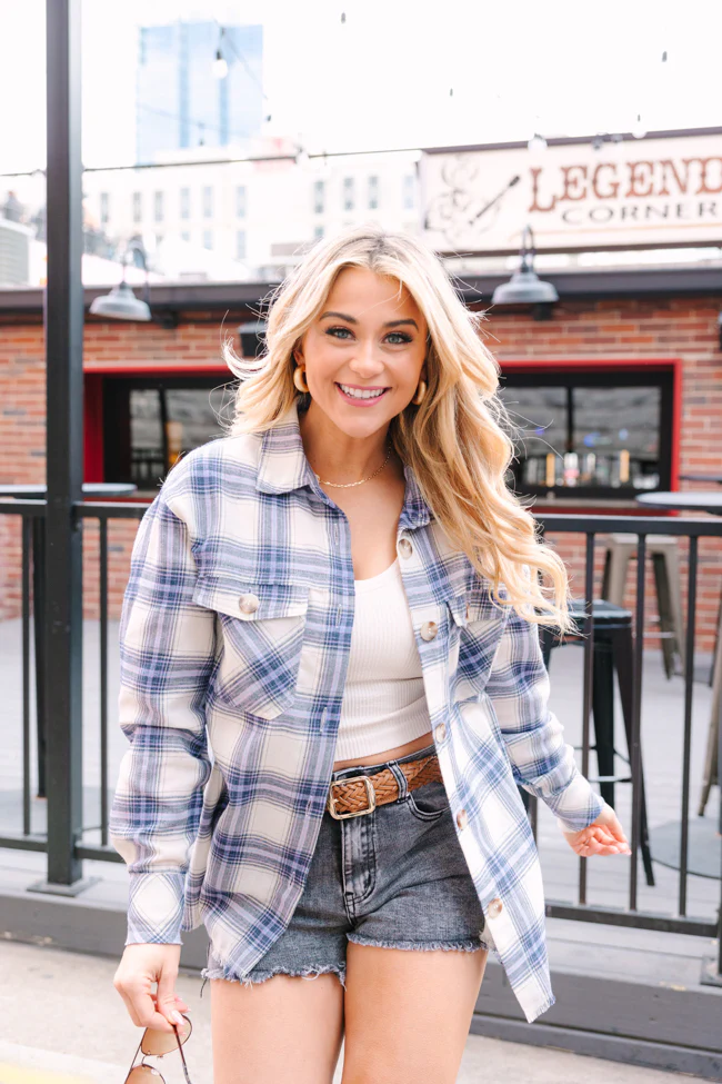 Round It Up Navy And Purple Plaid Button Front Shirt FINAL SALE - Terpint