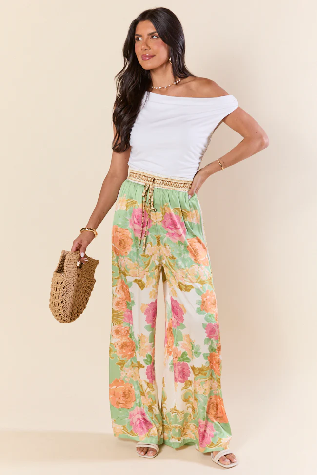 Meet Me In Paradise Satin Printed Multi Floral Pants SALE - Terpint