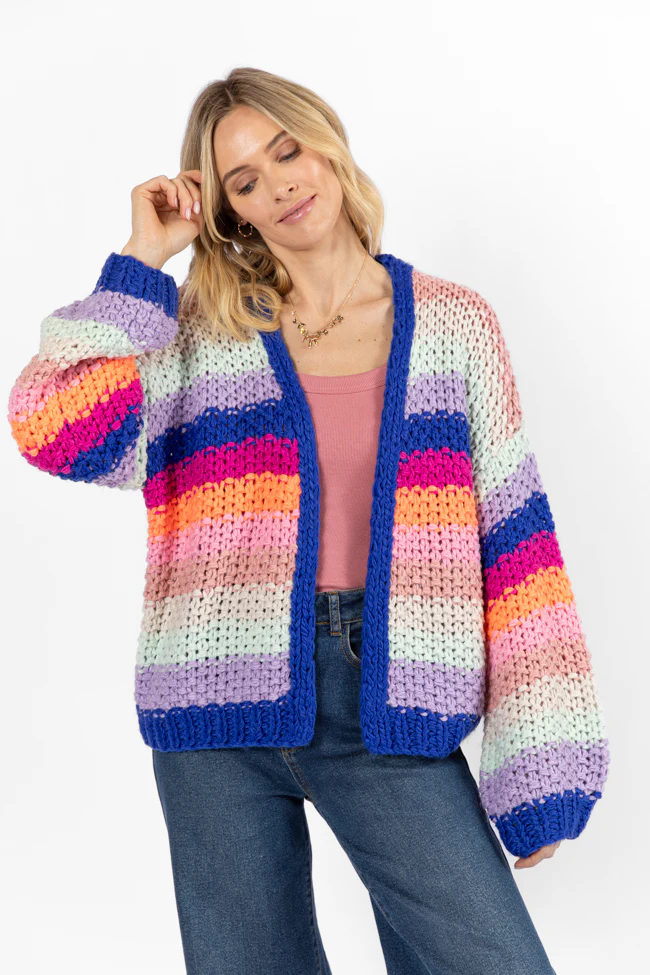 Forgot You Existed Navy Multi Striped Cardigan FINAL SALE - Terpint