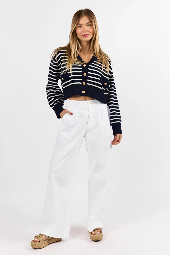 Back In Style Navy and Ivory Striped Cardigan - Terpint