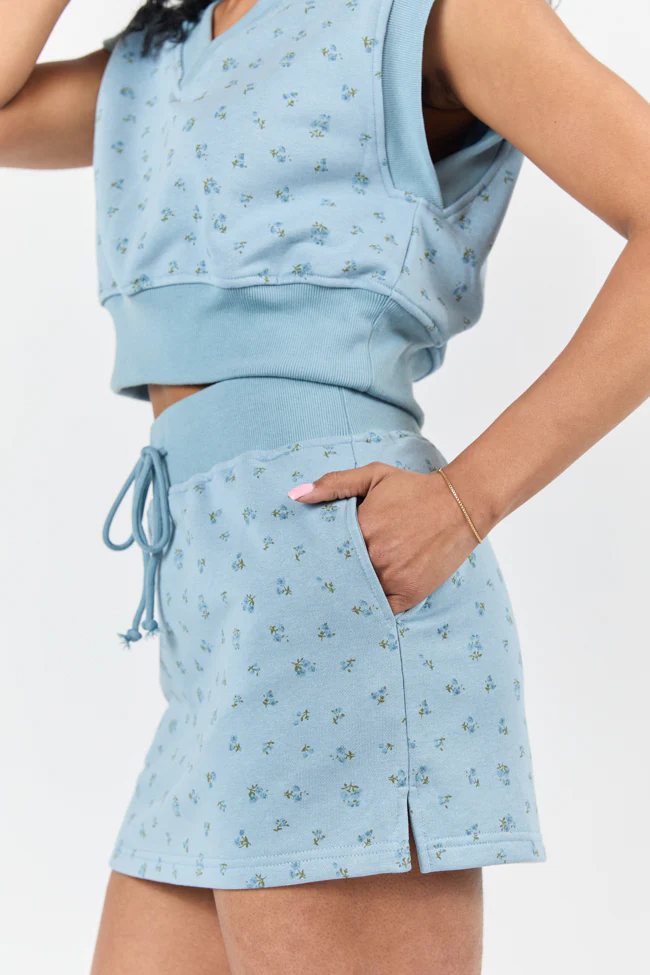 March On Blue Floral Print Knit Skirt - Terpint