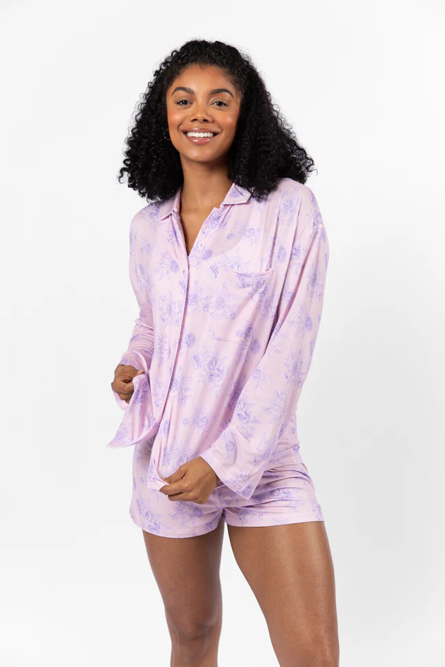 Sweet Dreams In Purple Floral Fantasy Long Sleeve Pajama Top FINAL SALE - Terpint