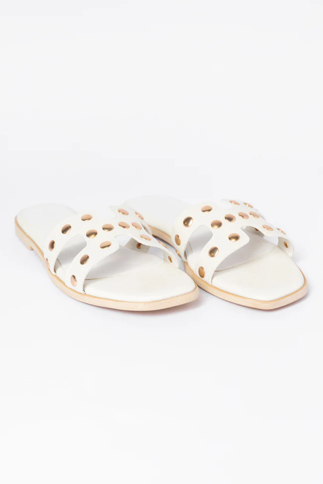 Hallie White Studded H Sandals FINAL SALE - Terpint