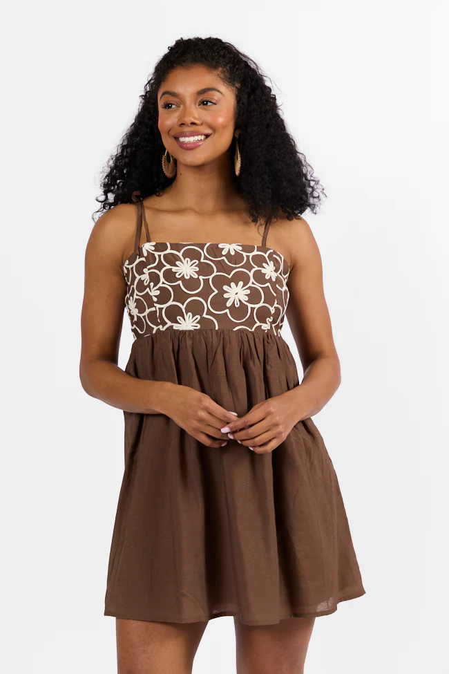 Blooming Confidence Brown Embroidered Floral Dress FINAL SALE - Terpint