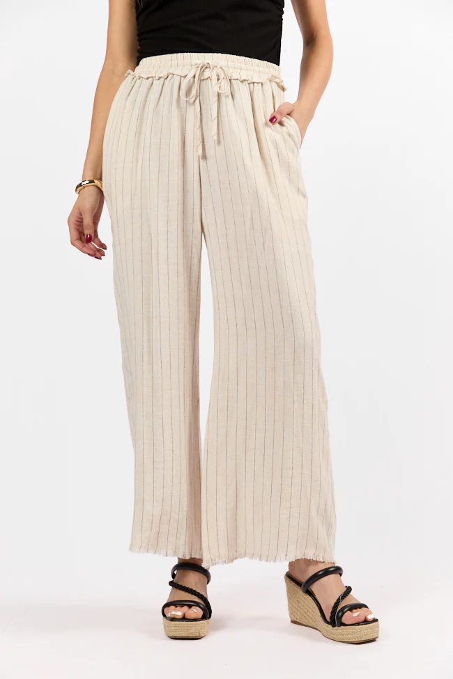 Full Sail Beige Linen Blend Striped Pants FINAL SALE - Terpint
