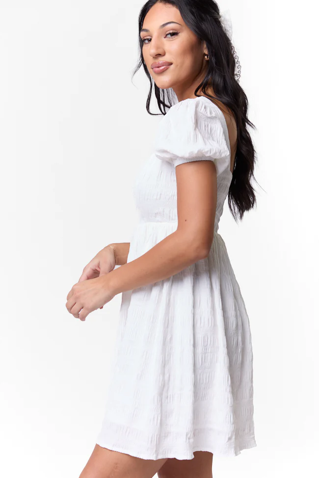 Breezing By Ivory Textured Square Neck Mini Dress FINAL SALE - Terpint