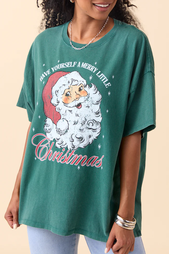Santa Dark Green Oversized Graphic Tee - Terpint